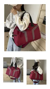 Large capacity travel duffel bag gym sports bag with geometric reflective straps for women