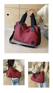 Casual large capacity nylon tote bag, versatile shoulder travel duffel bag with multiple details.