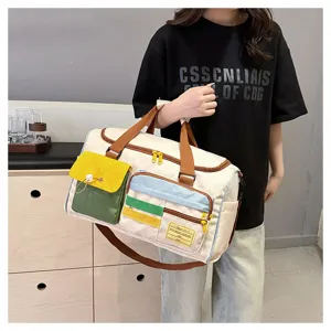 Grande borsa da viaggio in tela multicolore con tasche multiple per sport e fine settimana.