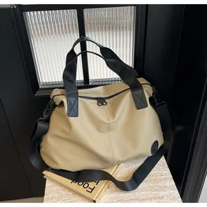 Casual large capacity nylon tote bag women short trip luggage shoulder crossbody bag khaki