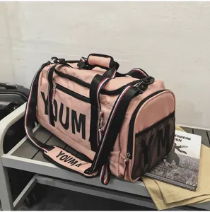 Pink large capacity sports gym duffel bag for yoga travel with shoe compartment and wet pocket
