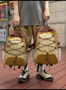 Zaino casual da esterno con cordino elastico, borsa scolastica da trekking multifunzione.