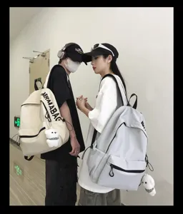 Korean style minimalist solid color campus student backpack casual large capacity bookbag
