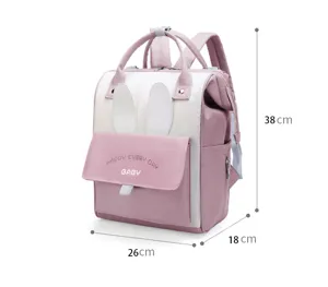 Multifunctionele roze luiertas rugzak met schattig konijnenoren ontwerp, grote moeder tas.