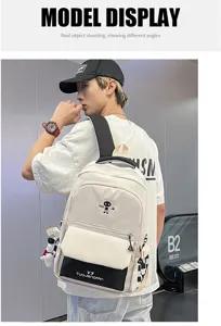 Zaino capiente color-block per studenti, elegante borsa scolastica con scomparto porta.
