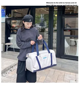 Large capacity gym duffel bag for sports, travel, and fitness with dry-wet separation.