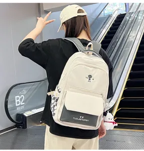 Zaino scolastico bicolore di grande capacità per studenti, borsa giornaliera trendy.