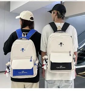 Elegante zaino color-block per studenti, grande borsa per la scuola casual e comoda.