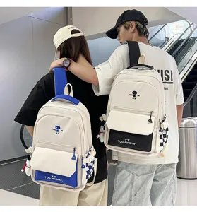 Zaino in tela colorblock unisex grande capacità borsa da scuola per studenti zaino casual