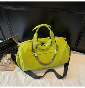 Fluorescent green dry wet separation gym bag large capacity sports travel duffel bag detail