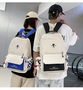Zaino da studente borsa colorblock grande capacita borsa da scuola in tela unisex