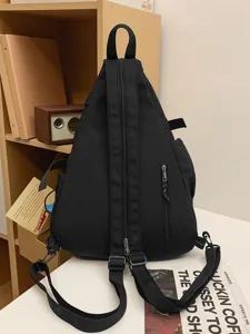 Zaino a triangolo nero, zainetto casual versatile per uomini e donne, elegante per uso quotidiano.