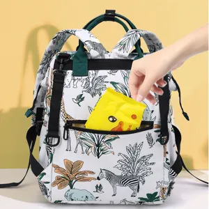 Sac à Langer Dos Grande Capacité Imperméable Multifonction Voyage Maternité Bébé Sac à Couches Avec Poche Humide Imprimé Animal Tropical