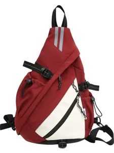 Zaino monospalla rosso e bianco multifunzione, pratica borsa sportiva casual per uso quotidiano.