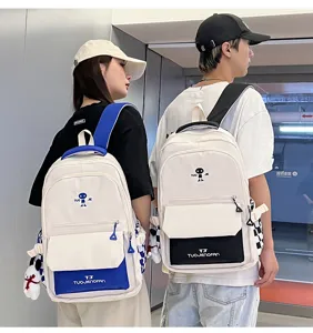 Zaino in tela bicolore stile coreano per studenti grande capacità zaino scolastico trendy
