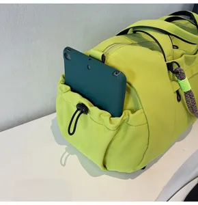 Neon green large capacity gym bag waterproof travel sports duffel bag detail view