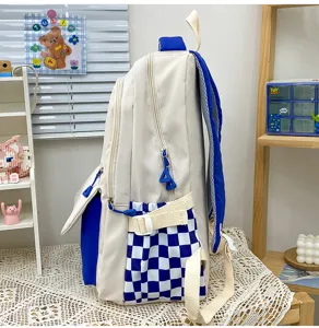 Zaino in tela bicolore borsa scolastica vista laterale zainetto casual alla moda