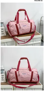 Large capacity pink fitness travel duffel bag with wet dry separation for gym sports.