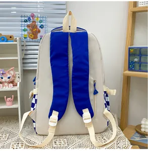 Zaino da scuola casual in tela con spallacci a contrasto di colore per studenti giornalieri