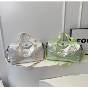 Borsa da viaggio olografica con scomparto bagnato, elegante borsa sportiva impermeabile.