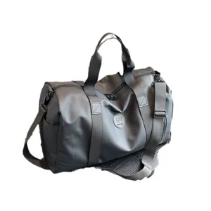 Large capacity black travel duffel bag for men, multi-functional sports gym bag with shoes compartment.
