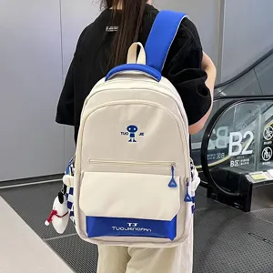 Zaino color-block elegante per studenti, grande zaino casual giornaliero con tasche.