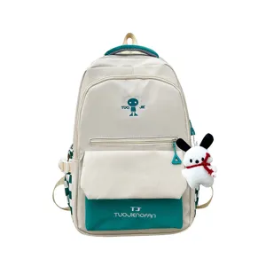 Zaino casual colorblock grande capacità borsa scolastica per studenti con ciondolo