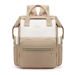 Mochila cambiador multifuncional de gran capacidad para mamá en beige y blanco.