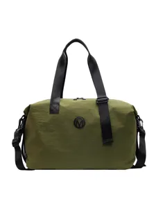 Large capacity olive green travel duffel bag for gym yoga fitness shoulder strap main view