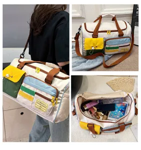 Donna borsa da viaggio colorblock grande capacità tela spalla tracolla carina