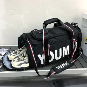 Large capacity sports duffel bag with separate shoe compartment, ideal for yoga and gym travel.