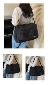 Large capacity gym duffel bag for sports travel, waterproof multi-pocket design, black color.