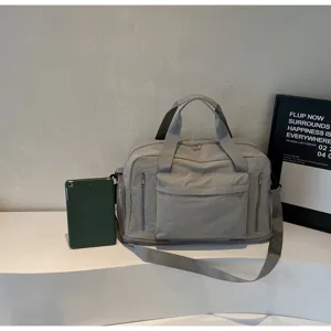 Gray travel gym duffel bag with shoulder strap, large capacity waterproof sports bag for daily.