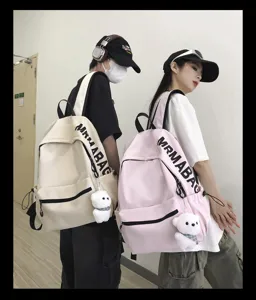 Campus style simple casual backpack for students, solid color daily school book bag.