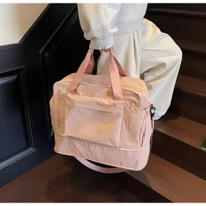 Large capacity pink travel gym duffel bag multifunctional sports yoga handbag for women