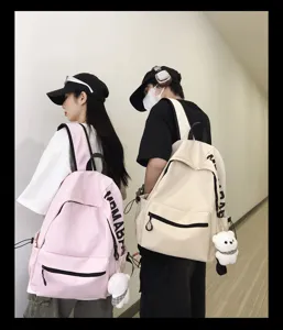 Detailed view of the stylish Korean-style casual backpack showcasing its clean solid color design.