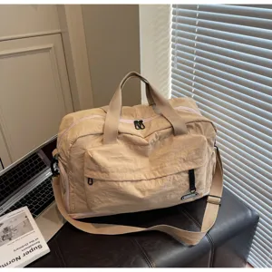 Large capacity travel duffel bag canvas fitness sports bag for men and women daily use beige