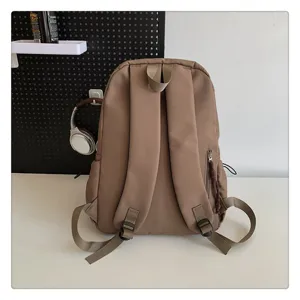 Detailansicht der braunen Rucksack-Rückseite mit Gurten, schlichtes Schultertaschen-Design.