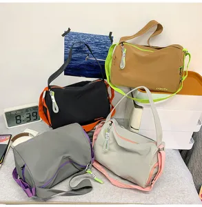 Casual multi-color nylon shoulder bag large capacity sports gym crossbody bag for travel daily use.