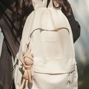 Lässiger Nylon Rucksack Für Damen Herren Große Kapazität Schulranzen Mit Bär Anhänger Einfacher Reise Daypack Studenten Schulbuch