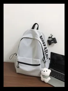 Minimalist canvas school backpack for teen girls casual ins style student daily book bag light gray