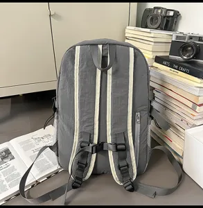 Zaino grigio in tela per donna, zainetto casual da studente con tasche multifunzione