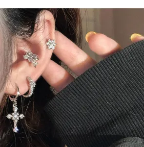 Cross Zircon Ear Buckle Fashion Punk Long Pendant Earrings Multi-Piece Set For Women