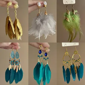 Bohemian feather tassel earrings vintage beaded drop earrings for women fashion jewelry