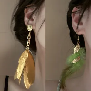 Bohemian long feather tassel earrings retro statement drop earrings for women party chic.