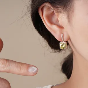 Vierkante gele zirkoon oorbellen 18k verguld zilveren naald mode sieraden voor vrouwen