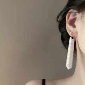 Elegant long beaded fringe earrings for women, retro ethnic style chic drop earrings for daily wear.