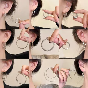 Alloy Heart Twisted Geometric Hoop Earrings For Women 925 Sterling Silver Post Irregular Gold Silver Rhinestone Stud Earrings
