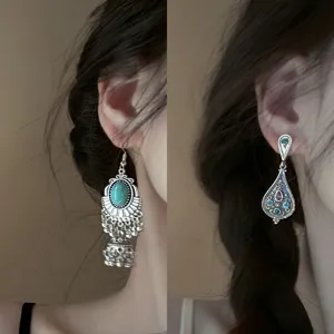 Boho ethnic vintage drop earrings for women turquoise silver dangle jewelry chic party gifts