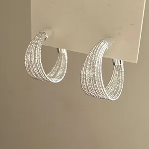 Elegant multi-strand silver hoop earrings for women fashion jewelry accessories daily wear.